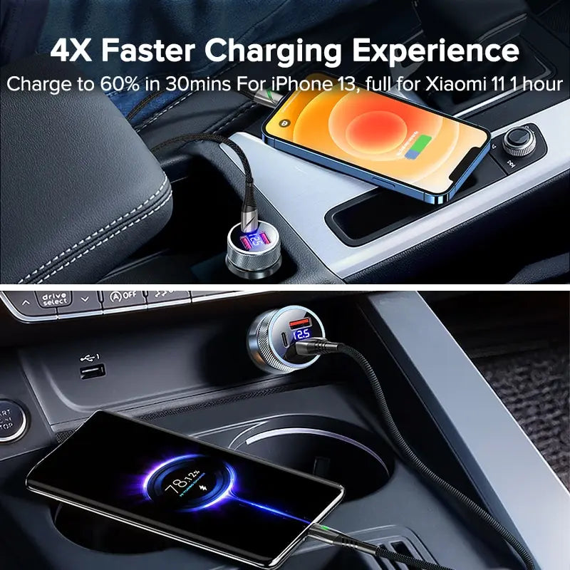 RapidCharge™ - 80W Car Phone Charger Dual USB and USB-C